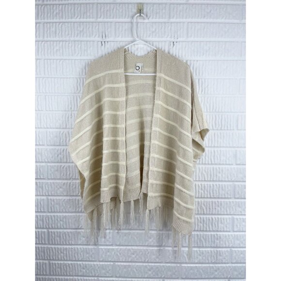 Anthropologie Akemi + Kin Poncho One Size OS Chenille Ivory Striped Fringe Boho - Picture 4 of 10